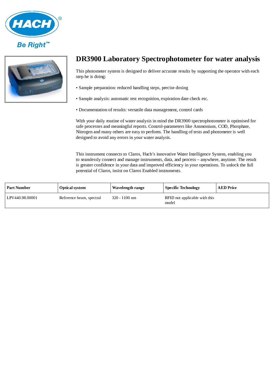 HACH DR3900 Laboratory Spectrophotometer | Advanced Water Analysis Photometer | Model LPV440.98.00001 3 HACH DR3900 Laboratory Spectrophotometer | Advanced Water Analysis Photometer | Model LPV440.98.00001 - Image 2