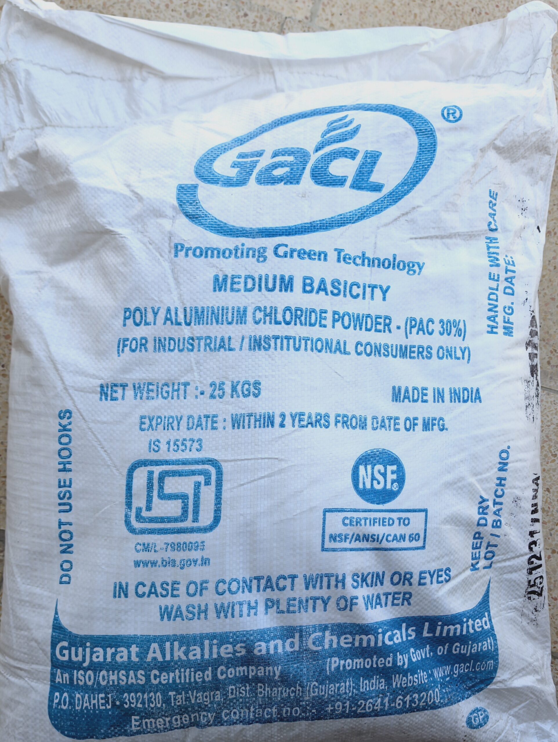 Poly Aluminium Chloride Oman Muscat - PAC 30% Medium Basicity 25 Kg Bag 1 Poly Aluminium Chloride Oman Muscat PAC 30% Medium Basicity 25 Kg Bag GACL India