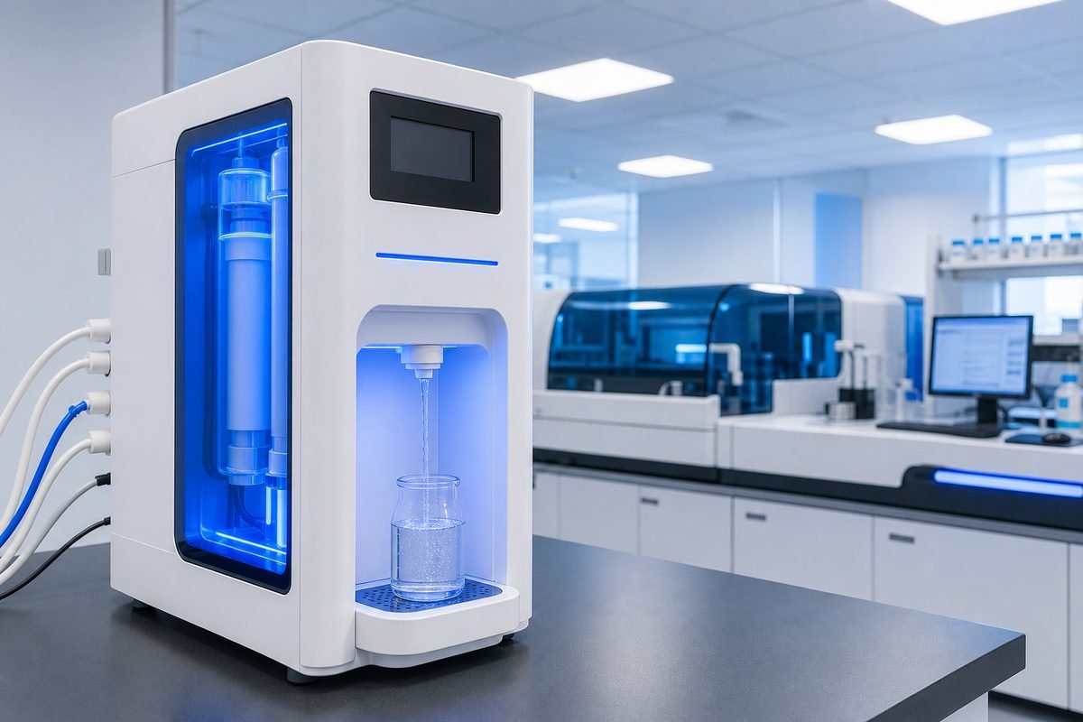 ELGA MEDICA Oman clinical lab water system feeding an analyser with RO pre-treatment