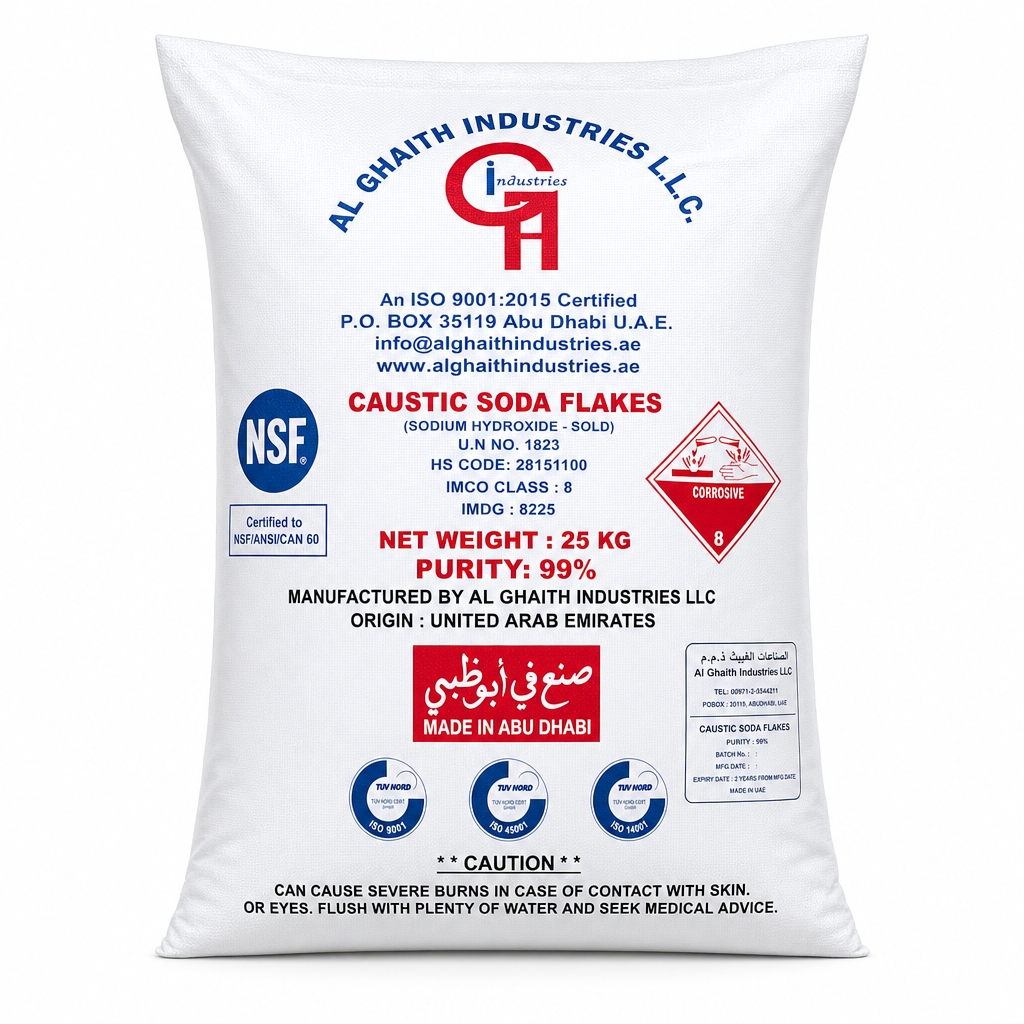 Caustic soda flakes for soap making 25 kg bag 99% sodium hydroxide Oman