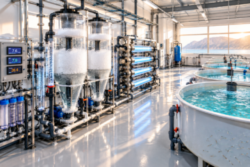 Indoor shrimp hatchery bio-filtration facility - aquaculture water filtration Oman