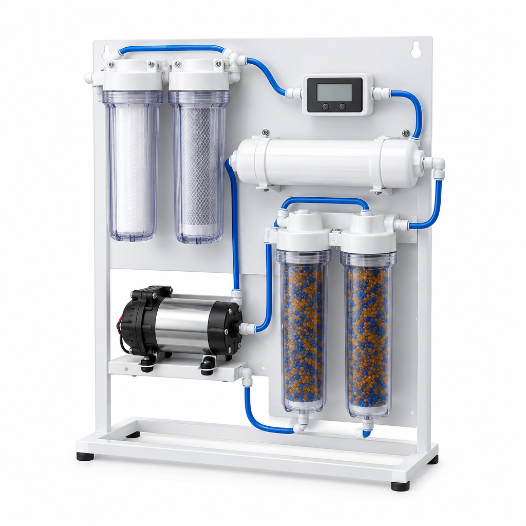 RO DI Water System Oman – 50, 200 & 800 GPD Reverse Osmosis + Deionization 1 RO DI water system Oman reverse osmosis with deionization
