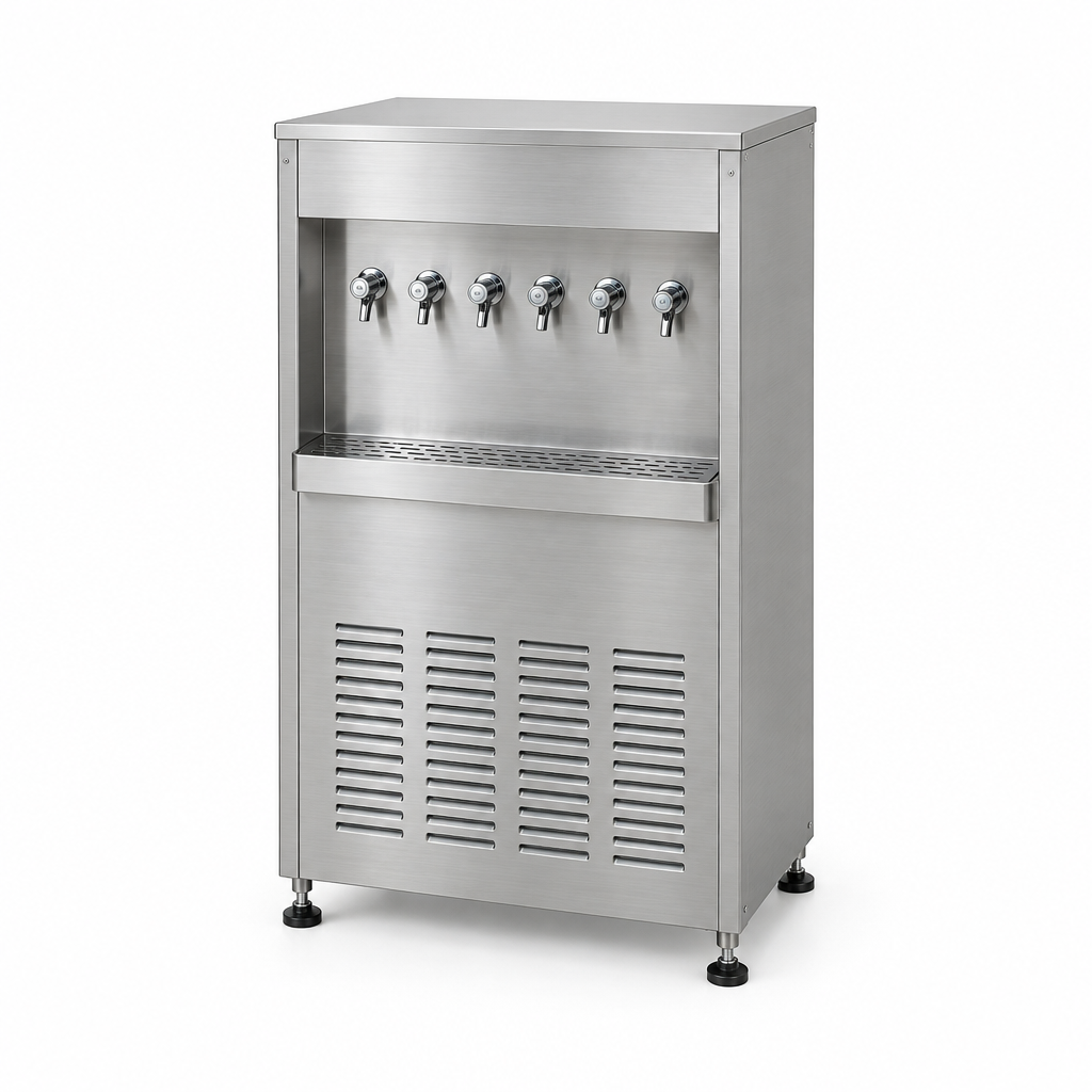 Stainless Steel Water Cooler Oman – 25 to 250 Gallon, 2 to 6 Taps 1 Stainless steel water cooler Oman with 6 taps